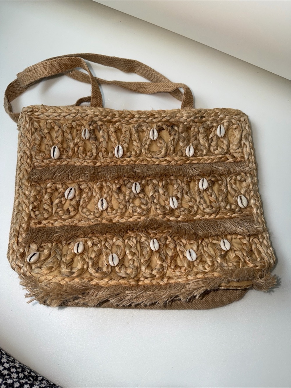 Woven Jute Shell Accent Tote Bag - Natural